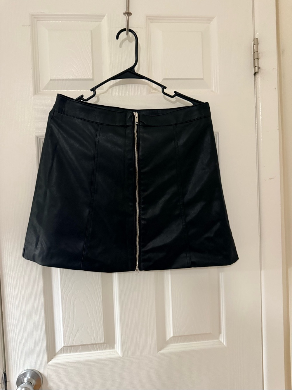 H&M Black Faux Leather Zip-Front Mini Skirt